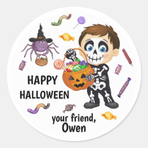 Cute Skeleton Boy Witchy Spider Halloween stickers