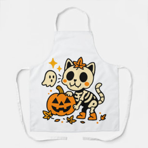 Cute Skeleton Cat All-Over Print Apron, Medium Apron