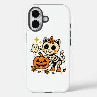 Cute Skeleton Cat with Pumpkin
