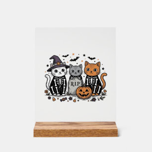 Cute Skeleton Cats Halloween Vintage Engraving Shi Acrylic Sign
