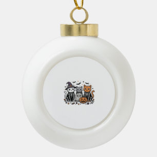 Cute Skeleton Cats Halloween Vintage Engraving Shi Ceramic Ball Christmas Ornament