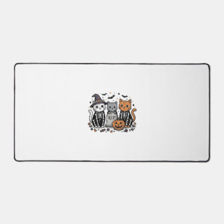 Cute Skeleton Cats Halloween Vintage Engraving Shi Desk Mat