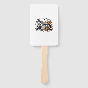 Cute Skeleton Cats Halloween Vintage Engraving Shi Hand Fan