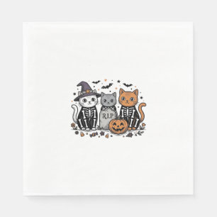 Cute Skeleton Cats Halloween Vintage Engraving Shi Napkin