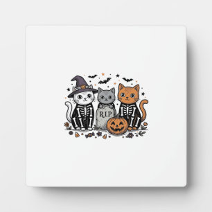 Cute Skeleton Cats Halloween Vintage Engraving Shi Plaque