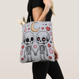 Cute Skeleton Couple: Spooky Love Graphic Tote Bag
