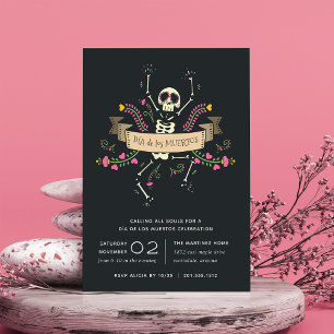 Cute Skeleton Día de los Muertos Celebration Invitation
