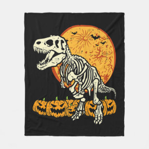 Cute Skeleton Dinosaur Trex Dino Pumpkins Moon Boy Fleece Blanket