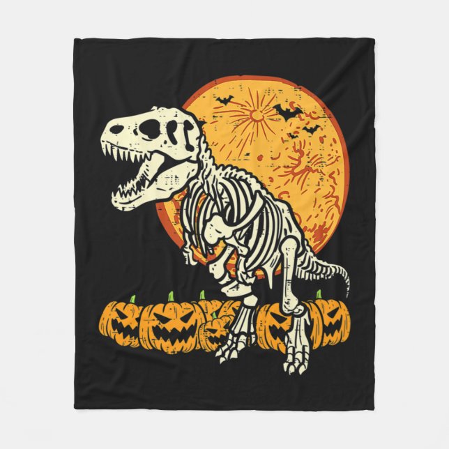 Cute Skeleton Dinosaur Trex Dino Pumpkins Moon Boy Fleece Blanket (Front)