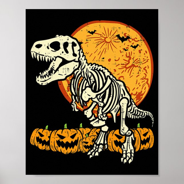 Cute Skeleton Dinosaur Trex Dino Pumpkins Moon Boy Poster (Front)