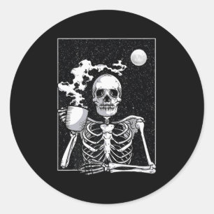 Cute Skeleton Drinking Coffee Halloween Costume Classic Round Sticker