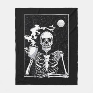 Cute Skeleton Drinking Coffee Halloween Costume Fleece Blanket