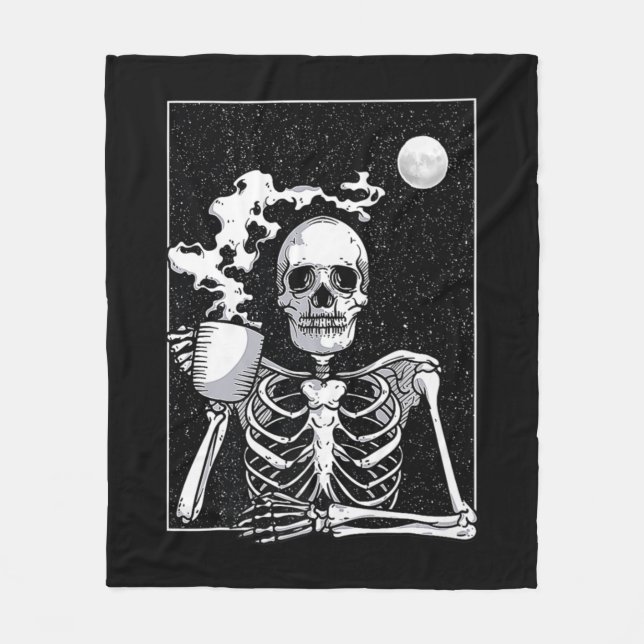 Cute Skeleton Drinking Coffee Halloween Costume   Fleece Blanket (Front)