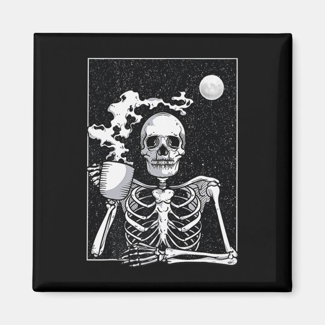 Cute Skeleton Drinking Coffee Halloween Costume   Magnet (Front)