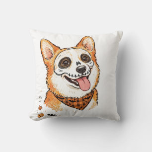 Cute Skeleton Face Paint Corgi Halloween Coloured Cushion