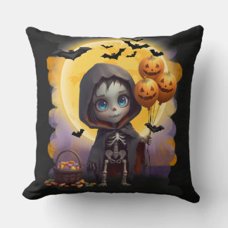Cute Skeleton Girl with Balloons and Sweets Cushion