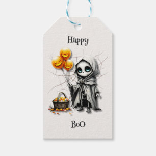 Cute Skeleton Girl with Pumpkin Balloons Gift Tags