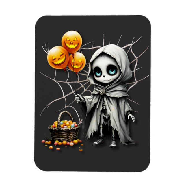 Cute Skeleton Girl with Pumpkin Balloons  Magnet (Vertical)