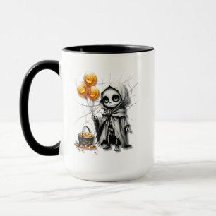Cute Skeleton Girl with Pumpkin Balloons Mug