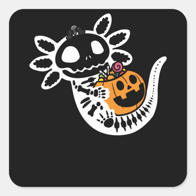 Cute Skeleton Halloween Axolotl Square Sticker (Front)