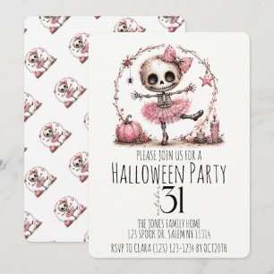 Cute Skeleton Halloween Party Invitation Card 