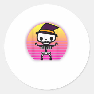 Cute Skeleton Halloween Retro Vaporware Men Classic Round Sticker