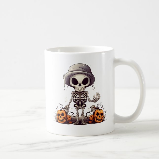 Cute Skeleton Halloween Witch Pumpkin  Coffee Mug (Right)