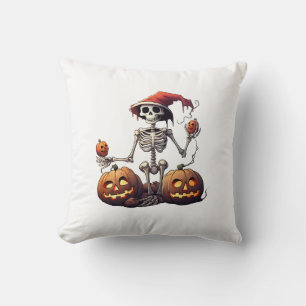 Cute Skeleton Halloween Witch Pumpkin  Cushion