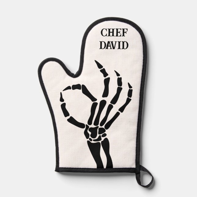 Cute Skeleton Hand Ok Sign Chef Funny Skull   Oven Mitt (Front)