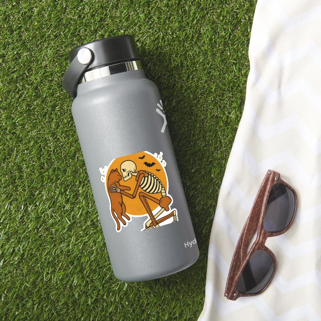 Cute Skeleton Hugging Cat Gothic Halloween Design (HydroFlask Insitu)