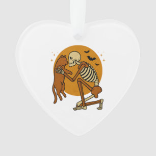 Cute Skeleton Hugging Cat Gothic Halloween Design Ornament