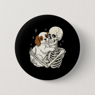 Cute Skeleton Hugging Dog Puppy Halloween Pet Dogs 6 Cm Round Badge