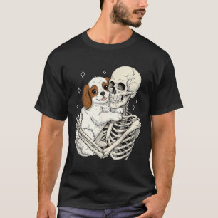 Cute Skeleton Hugging Dog Puppy Halloween Pet Dogs T-Shirt