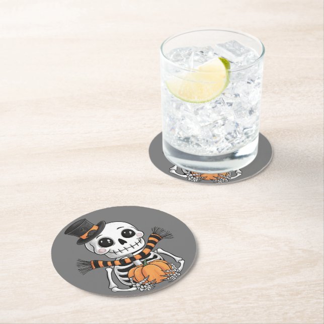 Cute Skeleton Illustration Paper Coaster (Insitu)