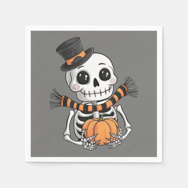 Cute Skeleton Illustration Paper Napkin (Front)