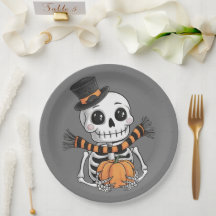 Cute Skeleton Illustration Paper Plate