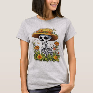 Cute Skeleton In Garden - Cottagecore Sticker Art T-Shirt