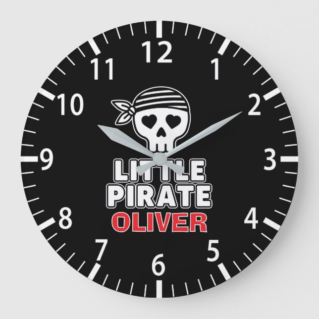 Cute Skeleton Little Pirate Personalised Large Clock (Front)