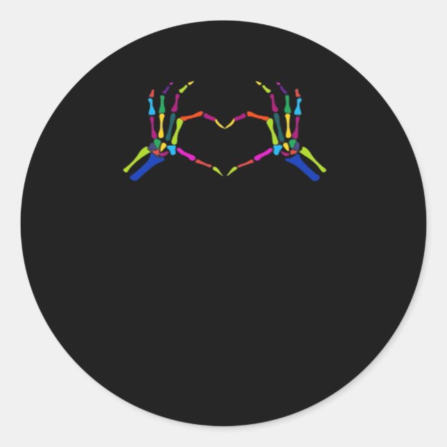 Cute Skeleton Sign Colourful Halloween Classic Classic Round Sticker (Front)