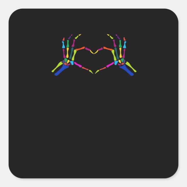 Cute Skeleton Sign Colourful Halloween Classic Square Sticker (Front)