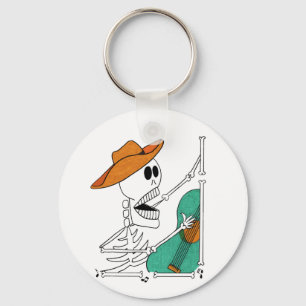 Cute Skeleton Singing Cowboy Playing Guitar  Key Ring