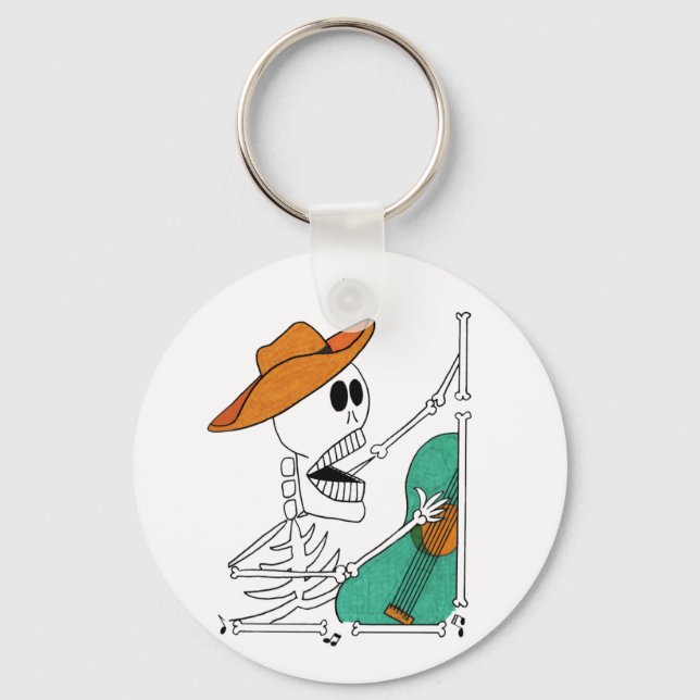 Cute Skeleton Singing Cowboy Playing Guitar  Key Ring (Front)