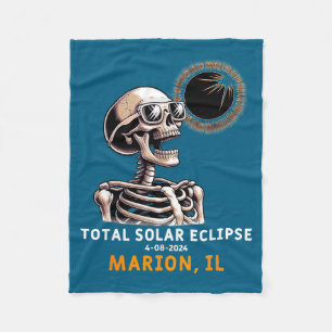 Cute Skeleton Solar Eclipse Marion Illinois Fleece Blanket