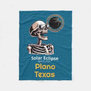 Cute Skeleton Solar Eclipse Plano Texas Fleece Blanket