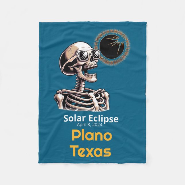Cute Skeleton Solar Eclipse Plano Texas Fleece Blanket (Front)