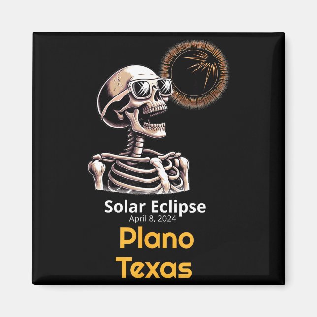 Cute Skeleton Solar Eclipse Plano Texas Magnet (Front)