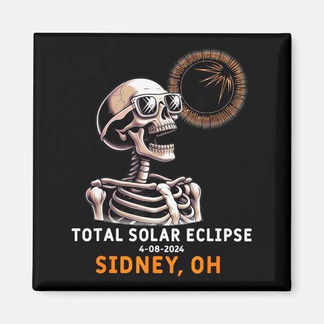Cute Skeleton Solar Eclipse Sidney Ohio Magnet (Front)