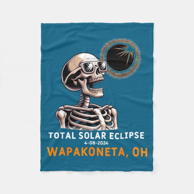 Cute Skeleton Solar Eclipse Wapakoneta Ohio Fleece Blanket (Front)