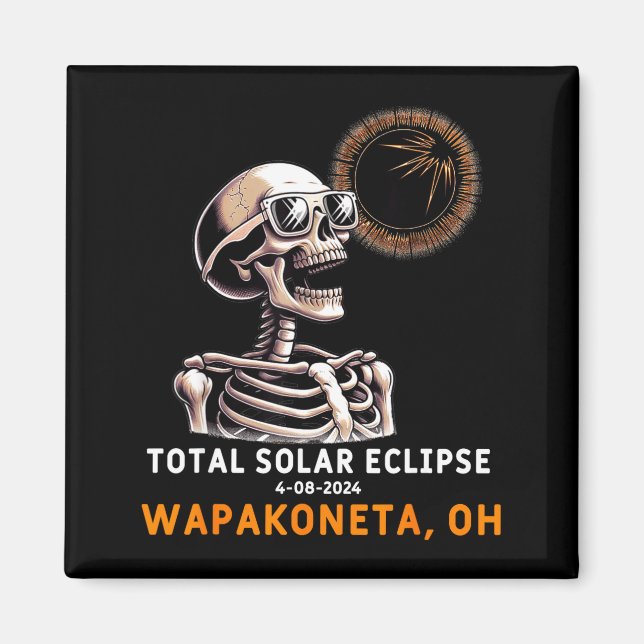 Cute Skeleton Solar Eclipse Wapakoneta Ohio Magnet (Front)