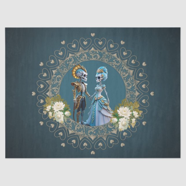 Cute Skeleton Wedding Couple Gothic Style Tissue Paper (Front)